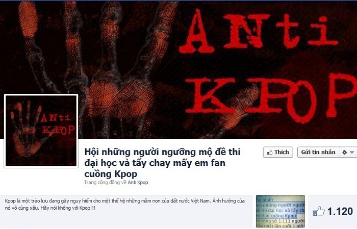 Trên mạng xã hội Facebook xuất hiện "Hội những người ngưỡng mộ đề thi đại học và tẩy chay mấy em fan cuồng Kpop"