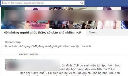 Nhiều học sinh sử dụng facebook như một công cụ để bày tỏ bức xúc, nói xấu thầy cô. (Ảnh chụp lại từ màn hình).