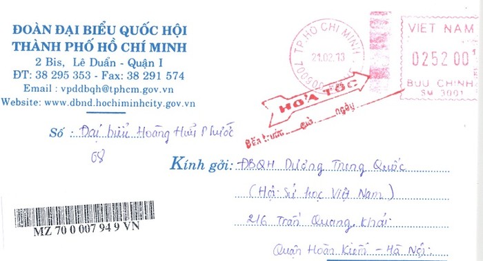 Thư ông Hoàng Hữu Phước gửi tới Đại biểu Quốc hội Dương Trung Quốc để xin lỗi về việc viết bài trên blog.
