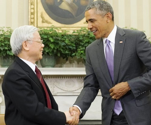 Tổng Bí thư Nguyễn Phú Trọng đã có một cuộc hội đàm lịch sử cùng Tổng thống Obama. ảnh: TTXVN.