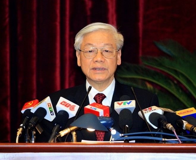 Tổng Bí thư Nguyễn Phú Trọng phát biểu bế mạc hội nghị. ảnh: TTXVN.