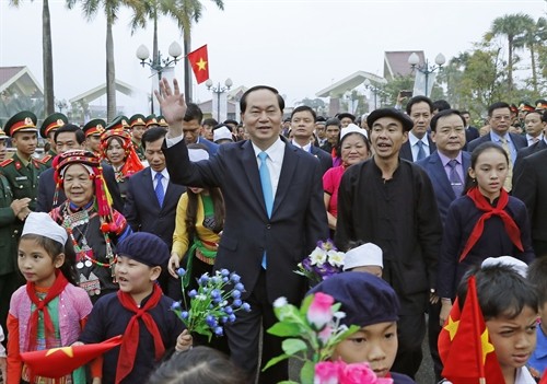Chủ tịch nước Trần Đại Quang đã tới dự, chúc tết cộng đồng các dân tộc Việt Nam.