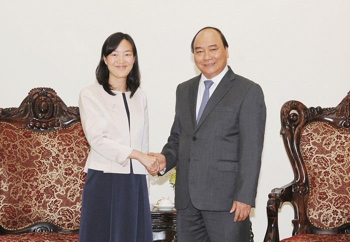 Thủ tướng Nguyễn Xuân Phúc tiếp bà Thái Bội Quân - Tổng Giám đốc điều hành Tập đoàn Bảo Thành (Đài Loan, Trung Quốc). ảnh: vgp.