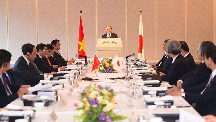 Thủ tướng chia sẻ, Việt Nam tiếp tục cùng với Nhật Bản chủ động đẩy mạnh hội nhập quốc tế với trọng tâm là kinh tế. ảnh: VGP.