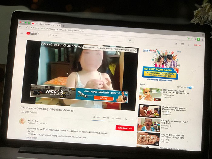 Nhiều quảng cáo trên youtube chứa nội dung ấu dâm, nguy hại với trẻ nhỏ.