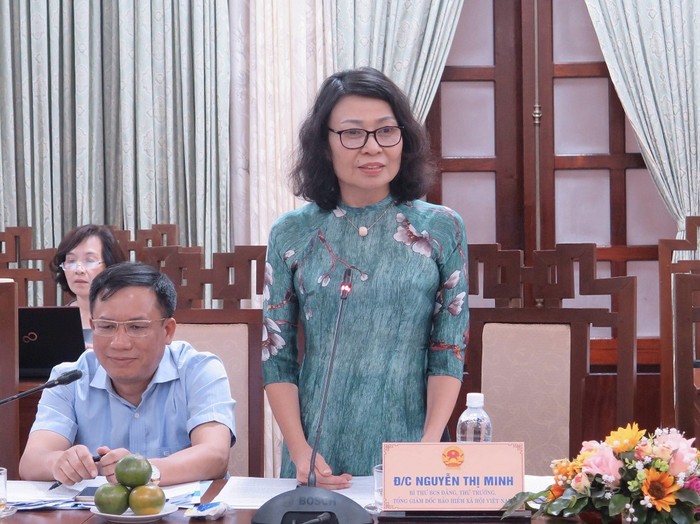 Thứ trưởng, Tổng Giám đốc Nguyễn Thị Minh phát biểu tại buổi làm việc. ảnh: BAT.