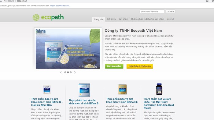 Một trong những địa chỉ website của Công ty Trách nhiệm Hữu hạn Ecopath Việt Nam bị nêu tên trong quyết định xử phạt của Cục An toàn thực phẩm. ảnh chụp màn hình: Tr.D