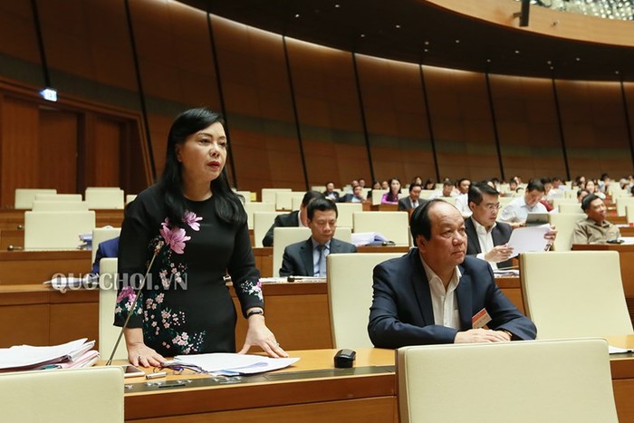 Bộ trưởng Nguyễn Thị Kim Tiến trả lời chất vấn tại Quốc hội. ảnh: quochoi.vn