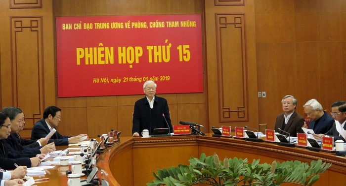 Tổng Bí thư, Chủ tịch nước Nguyễn Phú Trọng phát biểu tại Phiên họp thứ 15 Ban Chỉ đạo Trung ương về phòng, chống tham nhũng - Ảnh: Hiền Hòa/CPV