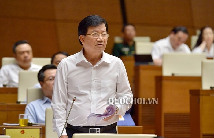 Phó Thủ tướng Trịnh Đình Dũng báo cáo tại Quốc hội. ảnh: quochoi.vn