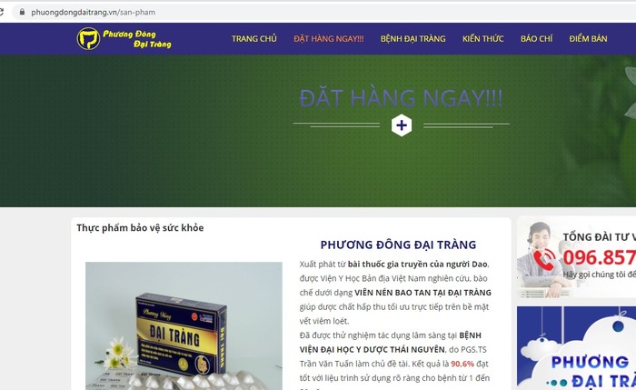 Cục an toàn thực phẩm chỉ ra những website quảng cáo Đông Phương Tràng sai lệch bản chất, lừa dối người tiêu dùng. ảnh: NH.