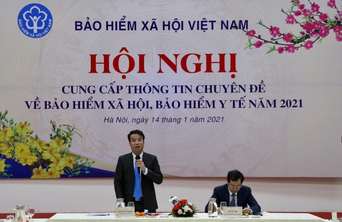 Ông Nguyễn Thế Mạnh - Tổng Giám đốc Bảo hiểm xã hội Việt Nam phát biểu tại hội nghị. ảnh: BHXHVN.