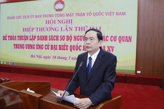 Ông Trần Thanh Mẫn - Chủ tịch Ủy ban Trung ương Mặt trận tổ quốc Việt Nam phát biểu tại hội nghị. ảnh: dangcongsan.vn