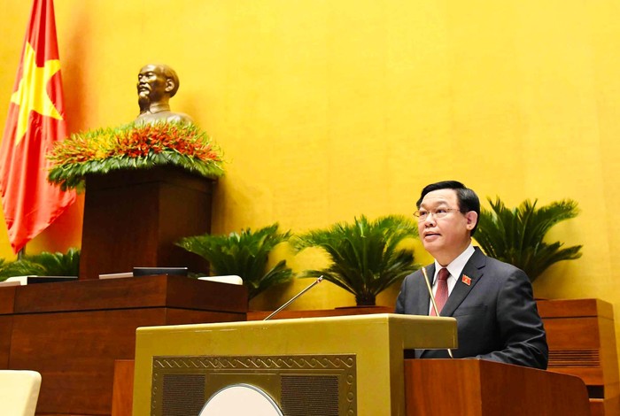 Chủ tịch Quốc hội Vương Đình Huệ phát biểu khai mạc kỳ họp. Ảnh VGP/Nhật Bắc