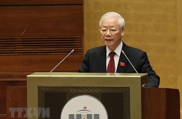 Tổng Bí thư Nguyễn Phú Trọng phát biểu tại phiên khai mạc kỳ họp thứ nhất, Quốc hội khóa XV. (Ảnh: Dương Giang/TTXVN)