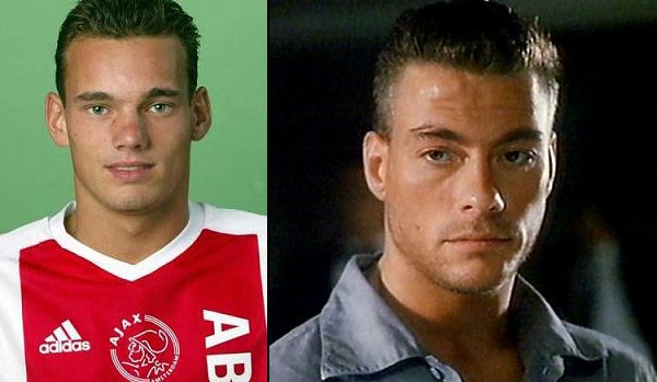 Sneijder khi còn để tóc không khác nào Jean-Claude van Damme, diễn viên gạo cội trong làng phim hành động