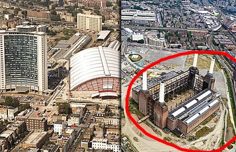 Vùng Earl Stay, nơi Chelsea đã bị từ chối (trái) và mảnh đất vùng Battersea, nơi họ dự định đặt sân bóng mới