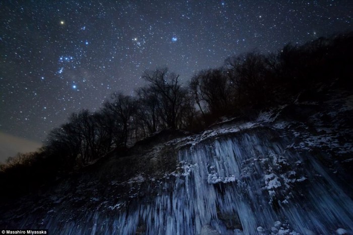 Ngôi sao đêm: bức hình của nhiếp ảnh gia Nhật Bản Mashahiro Miyasaka, bức ảnh chụp chòm sao Orion, Taurus và Pleiades xuất hiện trong bối cảnh mọi vật lạnh lẽo kỳ quái, bức ảnh đạt giải về thể loại Trái Đất và Không gian.