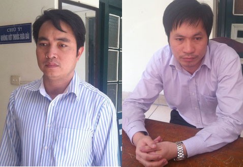 Ngô Văn Huy (trái) và Lê Văn Cường tại cơ quan điều tra. Ảnh: Dân Trí