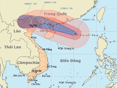 Bản đồ dự báo đường đi của bão số 5 - Nguồn: Trung tâm dự báo khí tượng thủy văn T.Ư