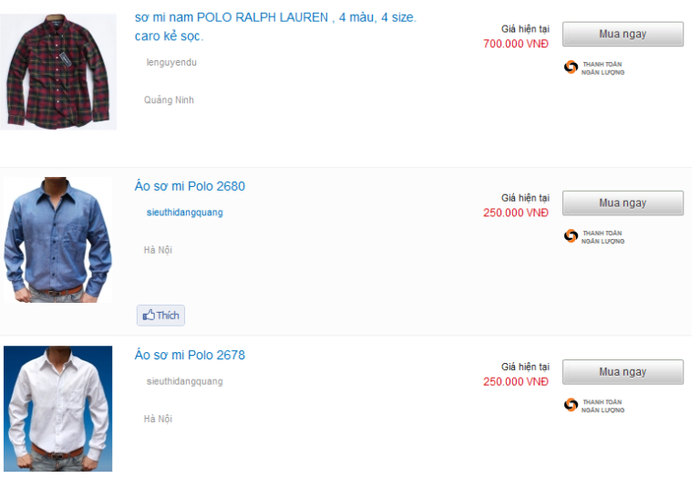 Áo sơ mi nhãn hiệu Polo với đủ mẫu mã có giá rất phong phú, từ 250.000 - 700.000 đồng/chiếc...