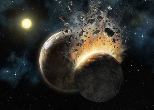 Hình ảnh tưởng tượng về "Ngày tận thế" với 2 hành tinh va vào nhau xuất hiện khắp nơi.