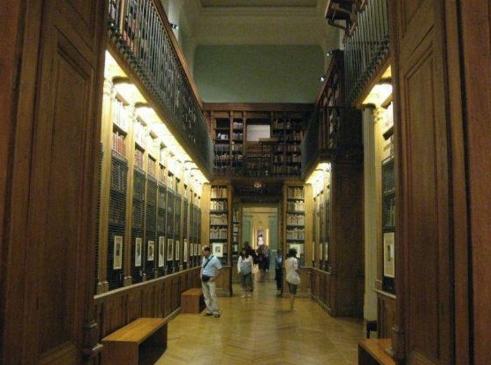 Phòng đọc thư viện Opéra nằm ở phía Tây nhà hát, vốn được xây dựng để làm phòng khách cho Hoàng đế Napoléon III.