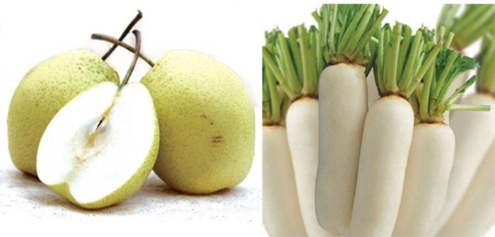 10. Củ cải trắng và các loại lê, táo, nho: Ceton đồng có trong những loại trái cây này phản ứng với axit cianogen lưu huỳnh trong củ cải, khiến người ăn bị suy tuyến giáp trạng và bướu cổ.