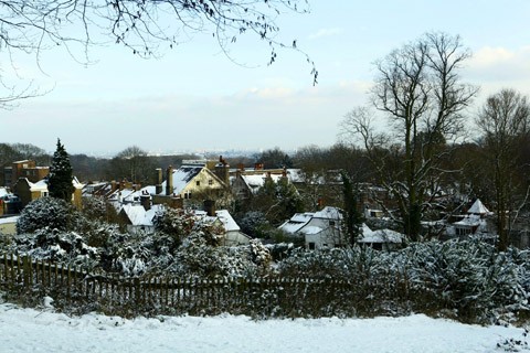 Ngôi làng phủ đầy tuyết trắng.