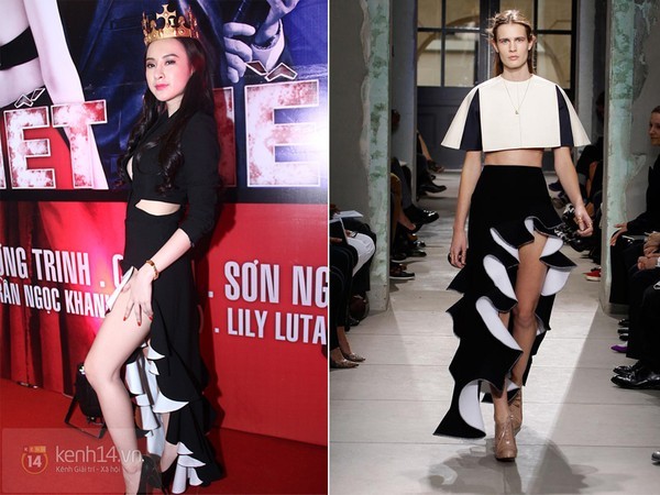 Không khó để nhận thấy điểm giống nhau giữa 2 chiếc chân váy của Angela Phương Trinh và Balenciaga.