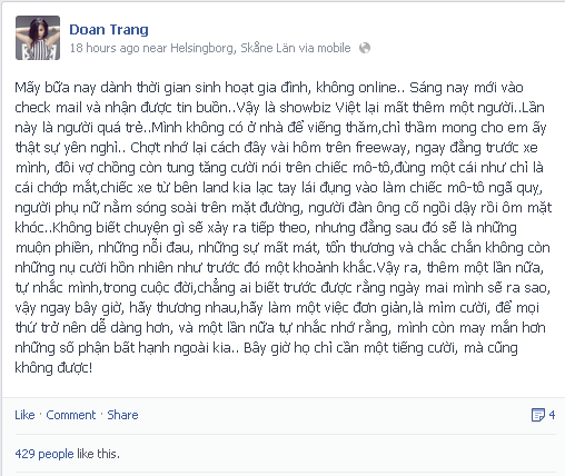 Dòng tâm sự dài của Đoan Trang khi nhận được tin buồn của Wanbi Tuấn Anh.