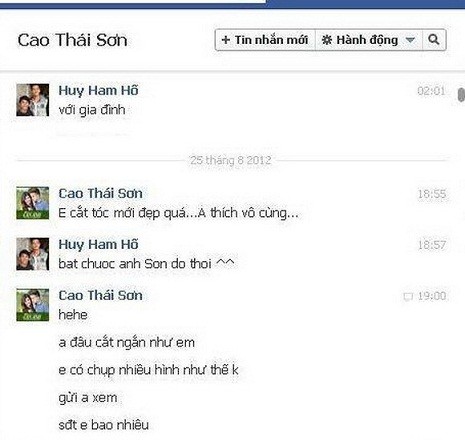 Những đoạn hội thoại bị hacker tung lên mạng có nickname Cao Thái Sơn với hotboy có nickname Huy Ham Hố.