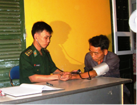 Kiểm tra sức khoẻ cho đối tượng cai nghiện ma tuý tại ĐBP Huổi Luông (Lai Châu). Ảnh: CTV.