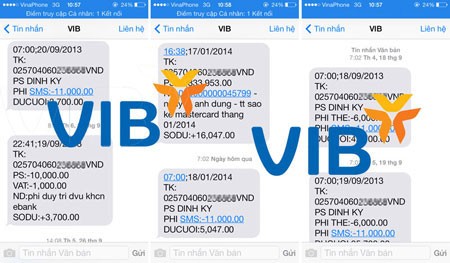 Hình ảnh một số tin nhắn từ dịch vụ thu nợ của Ngân hàng Quốc tế VIB.
