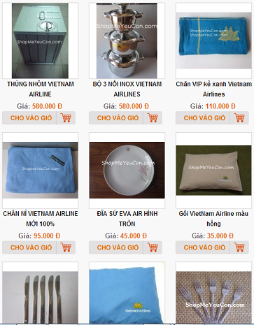 Một trang web chuyên bán đồ hàng không của Vietnam Airlines.
