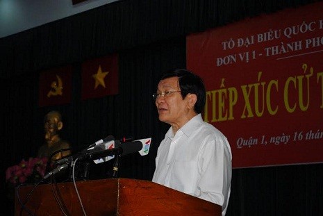 Chủ tịch nước Trương Tấn Sang phát biểu với cử tri Q.1, TP.HCM.