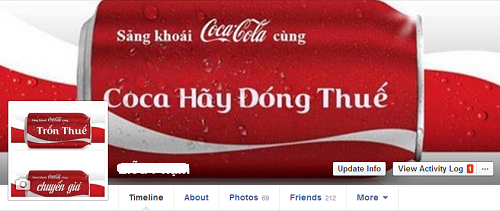Nhiều người tiêu dùng đã kêu gọi Coca Cola thực hiện trách nhiệm của mình bằng cách thay đổi giao diện trên trang facebook cá nhân. Ảnh chụp màn hình...