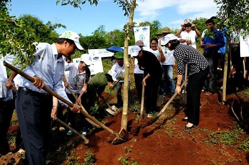 Đại diện lãnh đạo các Bộ Ban ngành, lãnh đạo địa phương và Vinamilk cùng tham gia trồng cây với Quỹ 1 triệu cây xanh cho Việt Nam tại Điện Biên.
