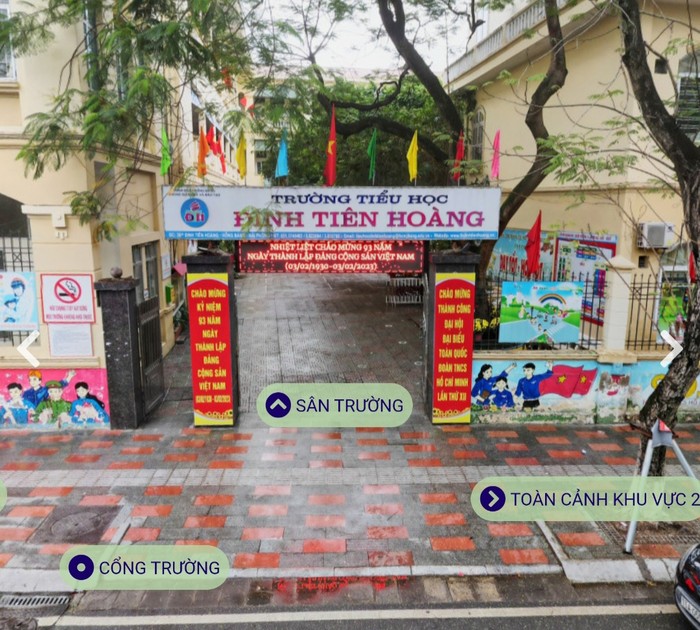 Phần mềm mô phỏng nhà trường bằng công nghệ thực tế ảo VR360 của Trường Tiểu học Đinh Tiên Hoàng. (Ảnh: Phạm Linh)
