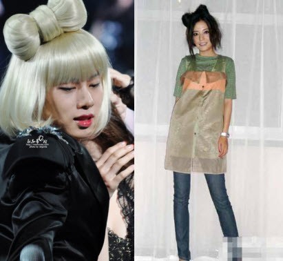 Anh chàng Heechul trở nên "xinh gái", còn nàng"Tiểu Yến Tử" Triệu Vy lại trông ngộ nghĩnh hơn với kiểu tóc thắt nơ bằng tóc giống Lady Gaga..