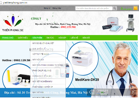 Website Công ty Cổ phần thiết bị y tế Thiên Phong.