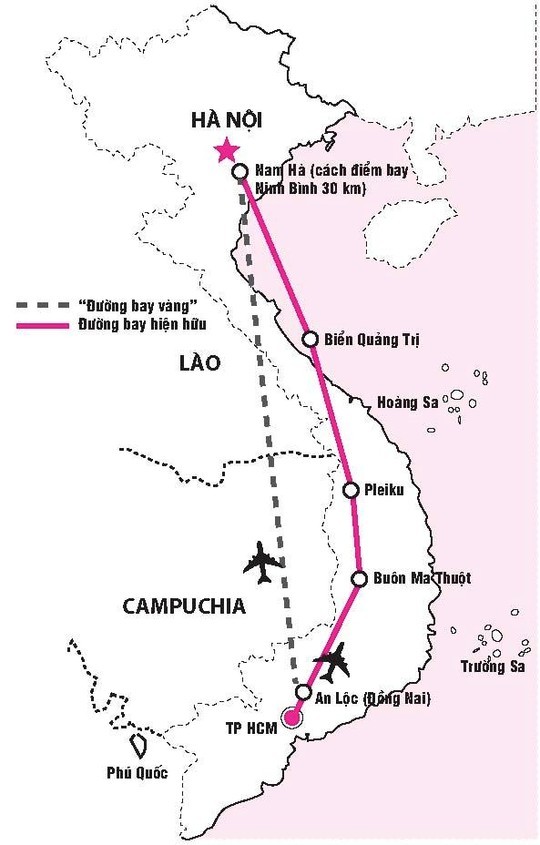 Đồ hoạ đường bay thẳng Hà Nội - TP HCM.