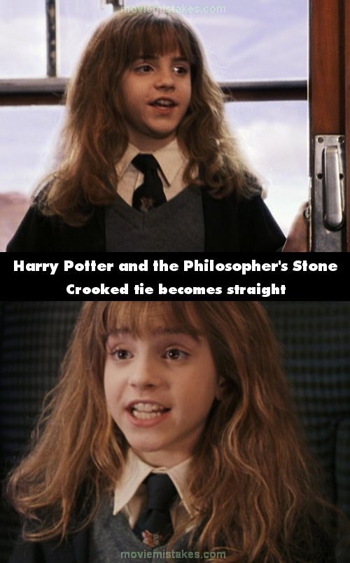 Cảnh Hermione ở trên tàu, chiếc cà vạt của cô hơi cong về một bên. Nhưng đến khi Hermione ngồi xuống, chiếc cà vạt này tự động nằm chỉnh tề ở chính giữa. Và đến khi Hermione đứng lên và đi đến chỗ Ron thì chiếc cà vạt này trở lại cong như lúc đầu