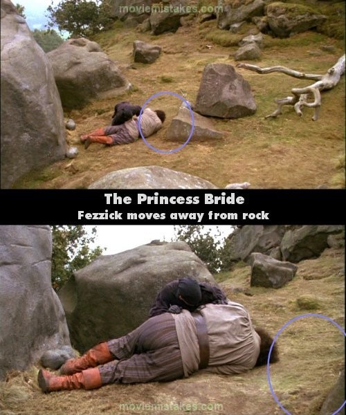 Phim The Princess Bride (Nàng công chúa đã hứa hôn), cảnh Fezzik ngã xuống đất sau khi đánh nhau với Westley, có một hòn đá to ở bên cạnh anh. Tuy nhiên, ở cảnh kế tiếp, hòn đá này đã... tự dịch chuyển ra xa anh so với lúc trước đó.