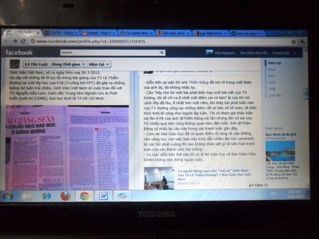 FaceBook của một người được cho là đồng nghiệp của TS Dương