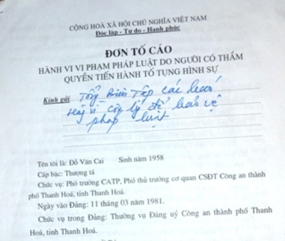 Đơn tố cáo của Thượng tá Đỗ Văn Cai gửi báo Giáo dục Việt Nam