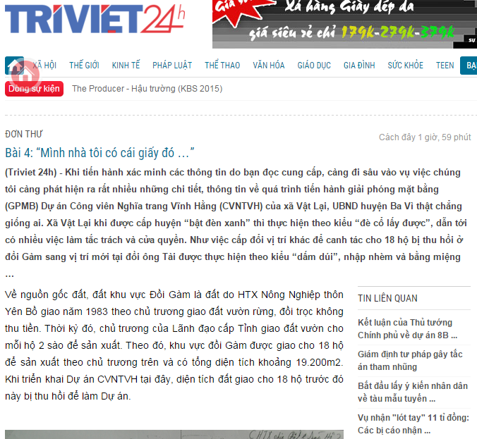 Tối ngày tối ngày 4/9, trang tin Trí Việt 24h vẫn đăng bài điều tra sau tuyên bố dừng hoạt động (ảnh chụp màn hình).