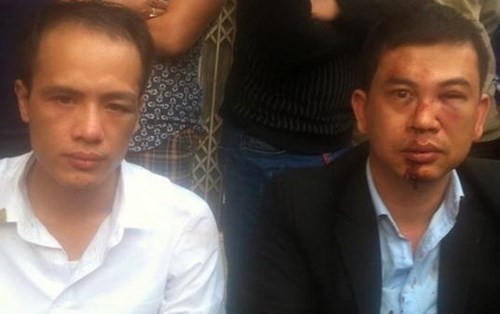 Luật sư Lê Văn Luân (trái), Trần Thu Nam (phải) bị nhóm thanh niên lạ mặt hành hung hôm 3/11 (ảnh nhân vật cung cấp).