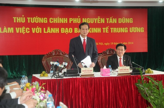 Thủ tướng Chính phủ Nguyễn Tấn Dũng khẳng định việc tái lập Ban Kinh tế Trung ương là cần thiết, phù hợp và đánh giá cao và biểu dương nỗ lực của Ban Kinh tế Trung ương năm qua (ảnh: THANH LIÊM).