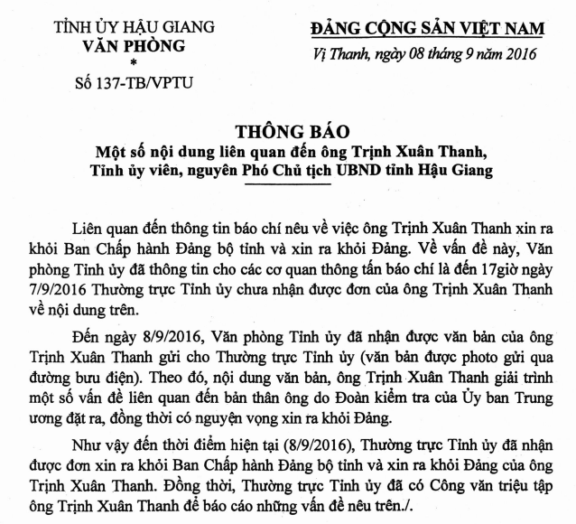 Công văn triệu tập ông Trịnh Xuân Thanh (ảnh: QUỐC TOẢN).
